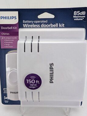 Philips Doorbell Kit Battery Operated Wireless 8 Sounds 85db Maximum Volume New